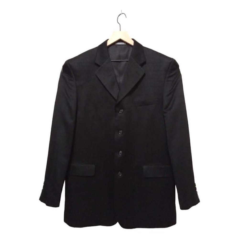 Vanetti Black Satin Window Pane Single Breasted Formal Blazer Sz 42L